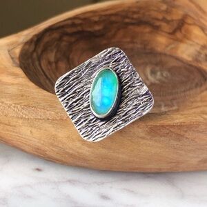 Rainbow Moonstone Silver Ring